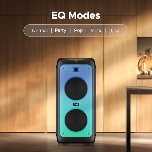 boAt Partypal 390/400 Speaker w/ 160 W Signature Sound, Karaoke with 2 Microphone Input Ports, Up to 6 hrs Playtime, EQ Modes, TWS Mode, Bluetooth v5.3, AUX & USB Type-C Port, Space Black - Image 5
