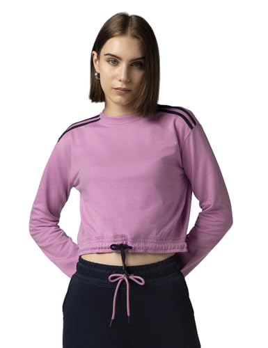 FYLTR Women's Terry Crop Top - Full Sleeve | Elasticated Waist & Cuff | Boxy Fit | Stripe Detailing | Tops for Women Western | Women t Shirt