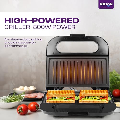 Milton Royal Express 800W Griller Sandwich Maker & Toaster | Auto Cut Off | Non-Stick Fixed Grill Plates | Easy Clean | Power Indicators | 1 year Manufacturer Warranty - Black - Image 4