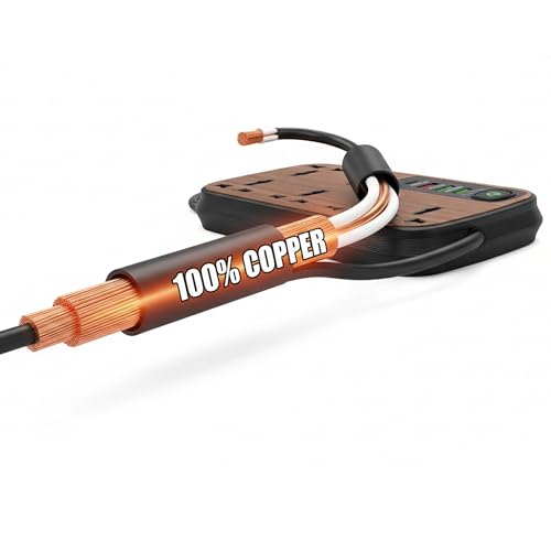 Premium Wooden Finish Extension Board with 6 Universal Sockets, 3 USB Ports, 1 Type-C, 2000W Power Strip with LED Display and Master Switch, Multi Plug Board for Home & Office - Image 3