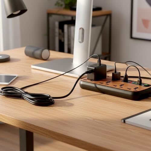 Premium Wooden Finish Extension Board with 6 Universal Sockets, 3 USB Ports, 1 Type-C, 2000W Power Strip with LED Display and Master Switch, Multi Plug Board for Home & Office - Image 5