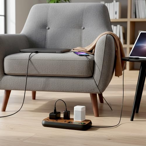 Premium Wooden Finish Extension Board with 6 Universal Sockets, 3 USB Ports, 1 Type-C, 2000W Power Strip with LED Display and Master Switch, Multi Plug Board for Home & Office - Image 6
