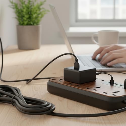 Premium Wooden Finish Extension Board with 6 Universal Sockets, 3 USB Ports, 1 Type-C, 2000W Power Strip with LED Display and Master Switch, Multi Plug Board for Home & Office - Image 7