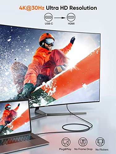 CableCreation USB C to HDMI Cable 4K 6FT for Home Office, Braided USB Type C to HDMI Cable Thunderbolt 3 Compatible with MacBook/Pro/Air, iPad Pro 2020, Surface Book 2,Galaxy S22/S20/S10,Aluminum Grey - Image 3