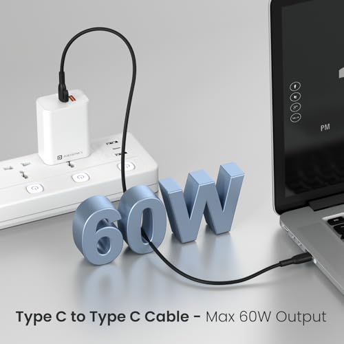 Portronics 60W Konnect Core 3 Type C to Type C Fast Charging Cable Cable for Smartphones,Tablets,Laptops & Other Type C Devices,In Built Cable Management Hook,Fast Data Sync,Strong PVC Material(Black) - Image 2