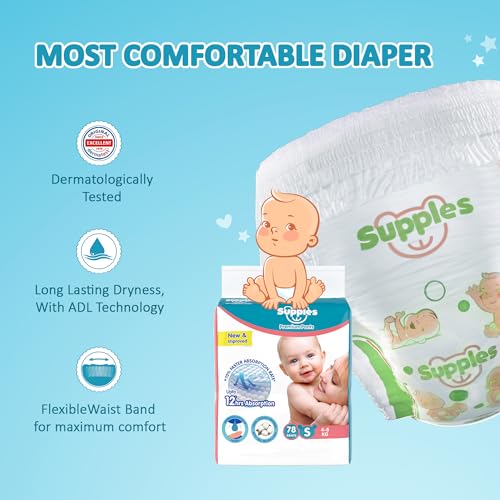 Amazon Brand - Supples Premium Baby Diaper Pants | 234 Baby Diapers | Small | 4-8 Kg | 78 x 3 Packs | 12 Hrs Absorption | Cushiony Cotton Soft Fabric | Phthalates-Free | Triple Leak Guard - Image 5