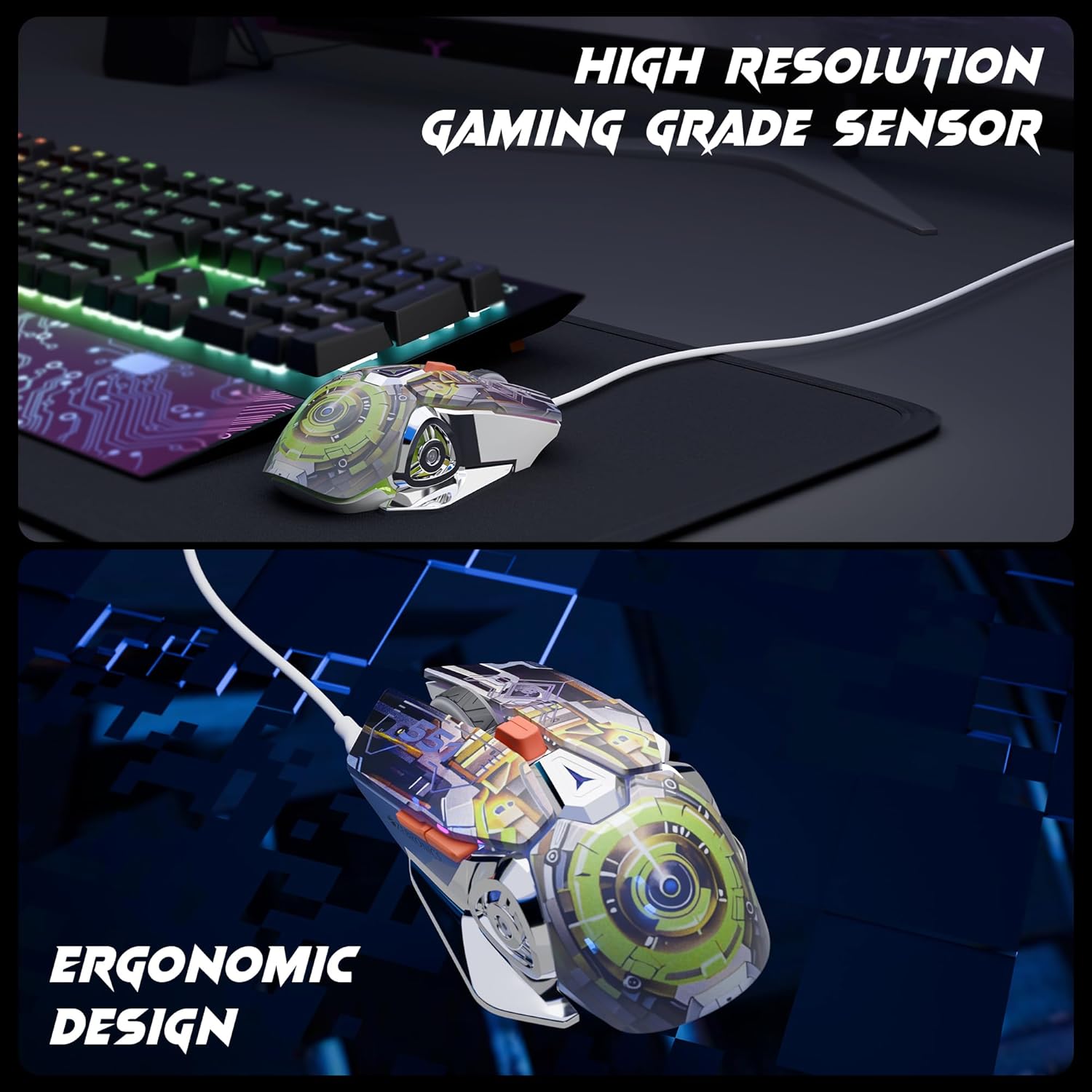 Zebronics Transformer M Plus Wired Gaming Mouse, Up to 12800 DPI, 6 Buttons with a 6-Level DPI Switch, 8 RGB Modes, 1000Hz Polling Rate, 1.5m Detachable Cable, Gaming Grade Sensor (Mech Orange) - Image 4