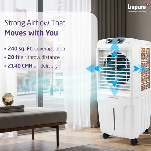 Livpure Coolbud Neo Personal Cooler 48L |240 Sq. Ft. Area Coverage| 20Ft. Poweful Air Throw| Inverter Compatible | Honeycomb Pads | 2 Yrs Motor Warranty & 1 Yr Comprehensive (White) - Image 3