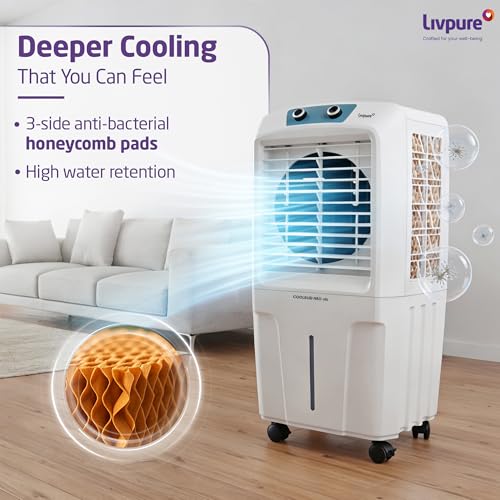 Livpure Coolbud Neo Personal Cooler 48L |240 Sq. Ft. Area Coverage| 20Ft. Poweful Air Throw| Inverter Compatible | Honeycomb Pads | 2 Yrs Motor Warranty & 1 Yr Comprehensive (White) - Image 6