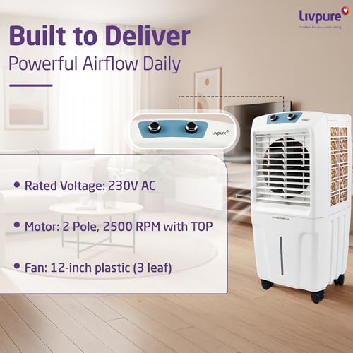 Livpure Coolbud Neo Personal Cooler 48L |240 Sq. Ft. Area Coverage| 20Ft. Poweful Air Throw| Inverter Compatible | Honeycomb Pads | 2 Yrs Motor Warranty & 1 Yr Comprehensive (White) - Image 7