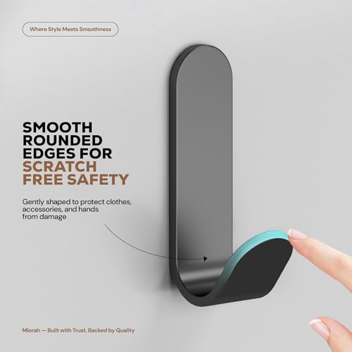 amazon basics Strong Adhesive Carbon Steel Wall Hook for Bathroom and Kitchen | Seamless Clothes Hanger Hook for Door and Wall Mounting | Reusable Behind The Door Holder | Black, Pack of 5 - Image 4