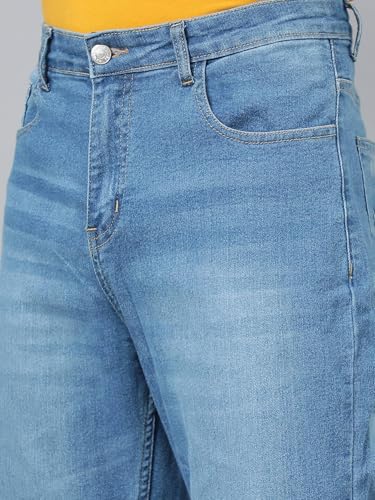 KOTTY Men's Solid Montreux Blue Button Straight Fit Jeans - Image 2