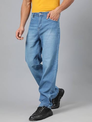 KOTTY Men's Solid Montreux Blue Button Straight Fit Jeans - Image 5