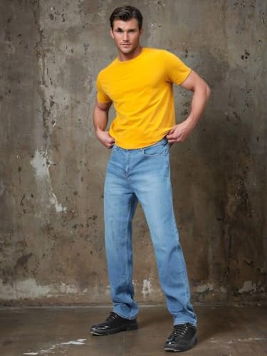 KOTTY Men's Solid Montreux Blue Button Straight Fit Jeans - Image 6