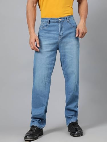 KOTTY Men's Solid Montreux Blue Button Straight Fit Jeans - Image 7