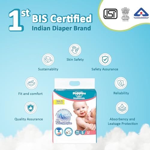 Amazon Brand - Supples Premium Baby Diaper Pants | 78 Baby Diapers | Small | 4-8 Kg | 12 Hrs Absorption | Cushiony Cotton Soft Fabric | Phthalates-Free | Triple Leak Guard - Image 6