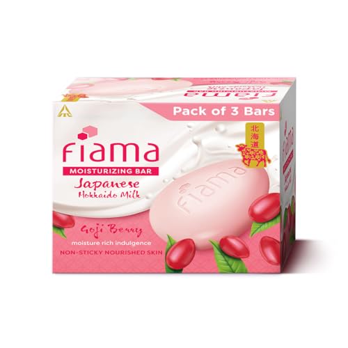 Fiama Moisturizing Soap Bar, Japanese Hokkaido Milk & Goji berry, Soap Pack of 3, Non-Sticky Moisturized Skin, 1/3rd Skin Moisturizers, Vitamin F, Fragrant Freshness