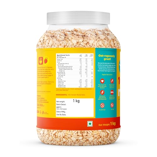 Yogabar 100% Rolled Oats 2kg Combo, 1kg Jar + 1kg Pouch | Gluten-Free, High-Fibre Wholegrain Oats | Nutritious Breakfast Cereal, Easy-to-Cook - Image 3