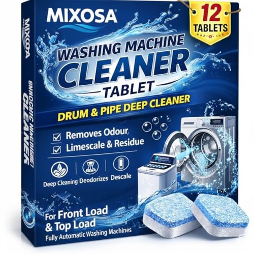 Washing Machine Cleaner Tablets 12 Pack | Deep Cleaning, Deodorizing & Descaling |For Front&Top Load Washers | Removes Odor, Residue & Buildup |Clean Inside Drum And Laundry Tub Seal.(12-PACK)