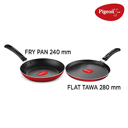 Pigeon Mio Non Induction Base Nonstick Aluminium Cookware Gift Set, Includes Nonstick Flat Tawa, Nonstick Fry Pan, Kitchen Tool Set, Nonstick Kadai with Glass Lid, 8 Pieces Kitchen Set (Red) - Image 7