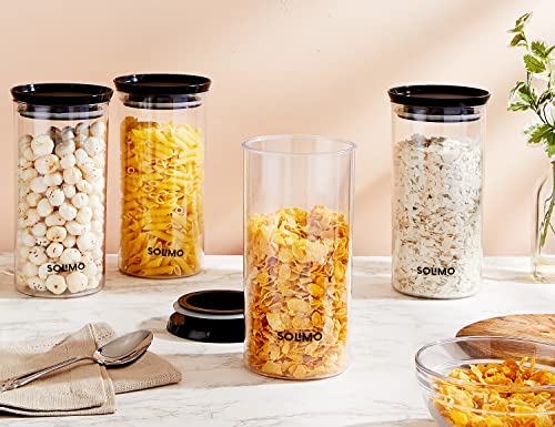 Amazon Brand - Solimo Plastic Storage Jar and Container Set I Air Tight & BPA Free Containers For Kitchen Storage Set I Grocery Kitchen Container Set I Multipurpose Jar, 1400 Ml Each, Set 4, Black - Image 4