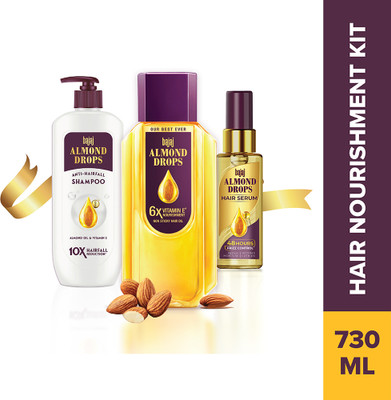 BAJAJ Almond Drops Hair Nourishment Kit - Almond Drops Hair Oil 350ml + Shampoo 340ml + Serum 50ml(3 Items in the set) - Image 2