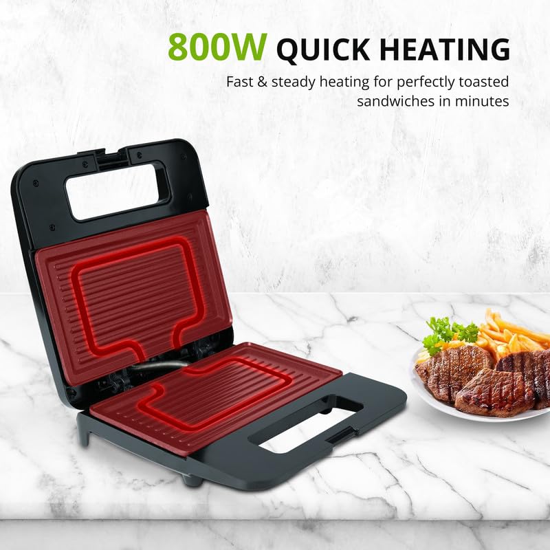 iBELL SM410N 800W Sandwich Maker Electric | Non-Stick Grill & Toast Plates | Handle Lock System | Fast Heating Toaster | Compact Design (Black) - Image 4