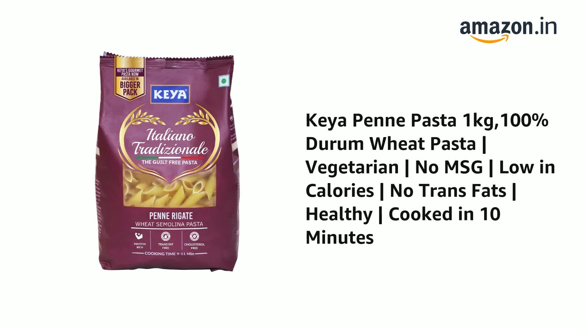 Keya Penne Pasta 1kg, 100% Durum Wheat Pasta | Vegetarian | No MSG | Low in Calories | No Trans Fats | Healthy | Cooked in 10 Minutes - Image 2