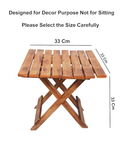 Handmade Wooden Natural Brown Foldable Coffee Table, Adjustable Coffee Table, Side Table, End Table for Poolside Garden, Living Room, Bedroom, Small Spaces Etc. (Square 13 Inch) - Image 3