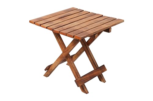 Handmade Wooden Natural Brown Foldable Coffee Table, Adjustable Coffee Table, Side Table, End Table for Poolside Garden, Living Room, Bedroom, Small Spaces Etc. (Square 13 Inch) - Image 4