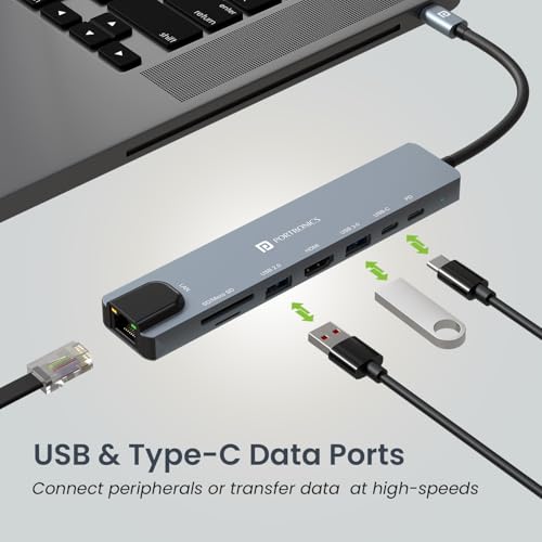 Portronics Mport 8 USB-C USB Hub/Docking Station(8-in-1) with 4K 30Hz HDMI, 100 Mbps Ethernet, USB 3.0, microSD/SD Card Reader, Type-C Data, PD Charging, USB 2.0, Type-C Plug for Laptop, Mac, PC - Image 5