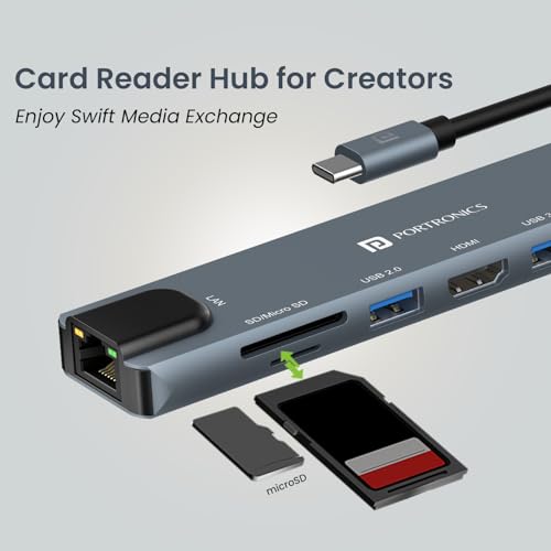 Portronics Mport 8 USB-C USB Hub/Docking Station(8-in-1) with 4K 30Hz HDMI, 100 Mbps Ethernet, USB 3.0, microSD/SD Card Reader, Type-C Data, PD Charging, USB 2.0, Type-C Plug for Laptop, Mac, PC - Image 6