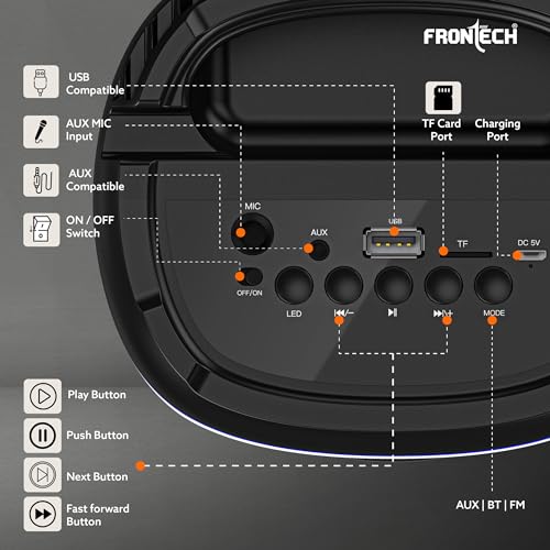 FRONTECH True Wireless 5 Watt Output Multimedia Speaker with Bluetooth 5.0 and Mystic RGB Lighting with 800 mAh Battery, Mobile Holder and Karaoke (SW-0219) - Image 4