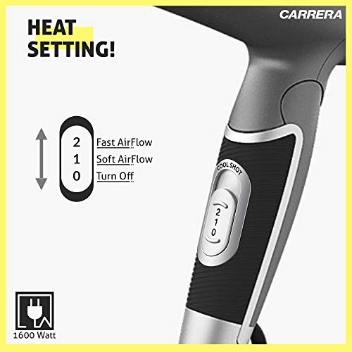 CARRERA 532 Professional Hair Dryers for Men & Women | Hairdryers - Styling Nozzle-Diffuser, Blow Dry, Hot-Cold Air, DC 1600 Watts-Grey - Image 4
