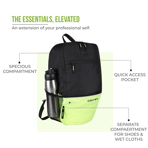 Gear SUPERIOR XL 17L Samll Water Resistant School Bag/Casual 4 Compartment Backpack/College Bag/Sports Bag with Shoe Compartment for Men/Women (Black-Fluroscent Green) - Image 6