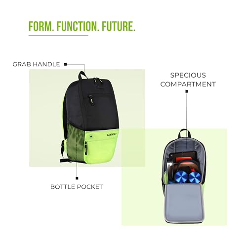 Gear SUPERIOR XL 17L Samll Water Resistant School Bag/Casual 4 Compartment Backpack/College Bag/Sports Bag with Shoe Compartment for Men/Women (Black-Fluroscent Green) - Image 7