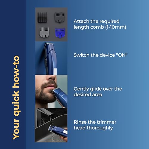 Lifelong Trim EZ Rechargeable Beard Trimmer for Men | SkinProtect Blades, Cordless Groomer with 4 Attachments, Brush & Oil Bottle, 500mAh Lithium Battery, USB Type-C Charging, 60 Min Runtime (Blue) - Image 6