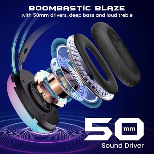 HAMMER Blaze Wired Over Ear Gaming Headphones with Mic, 50mm Drivers, Full RGB Lights, Gaming Headset with Adjustable Bands, Breathable earcushion, 1.5Mtr Wire with USB (Black) - Image 4