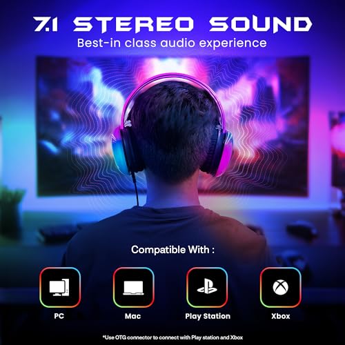 HAMMER Blaze Wired Over Ear Gaming Headphones with Mic, 50mm Drivers, Full RGB Lights, Gaming Headset with Adjustable Bands, Breathable earcushion, 1.5Mtr Wire with USB (Black) - Image 6