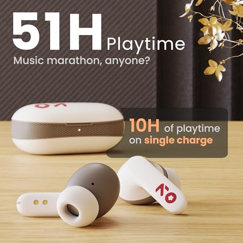 GOBOULT Z20 Made in India Ear Buds Wireless with 51H Playtime, Clear Calling ENC Mic, Low Latency Gaming, 10mm Bass Drivers Earbuds Buds TWS Bluetooth (Ivory White) - Image 3