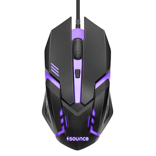 Sounce Nitro Wired Gaming USB Mouse 800/1200/1600 DPI Optical Sensor, 4-Level Adjustable DPI, RGB Lighting, Smooth Tracking, Ergonomic Grip, Plug & Play for Laptop & PC (Black)