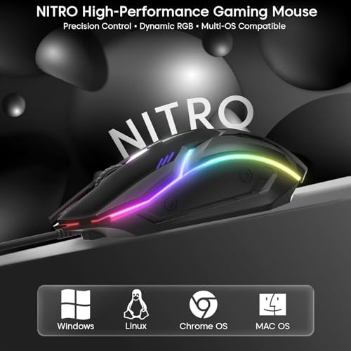 Sounce Nitro Wired Gaming USB Mouse 800/1200/1600 DPI Optical Sensor, 4-Level Adjustable DPI, RGB Lighting, Smooth Tracking, Ergonomic Grip, Plug & Play for Laptop & PC (Black) - Image 3
