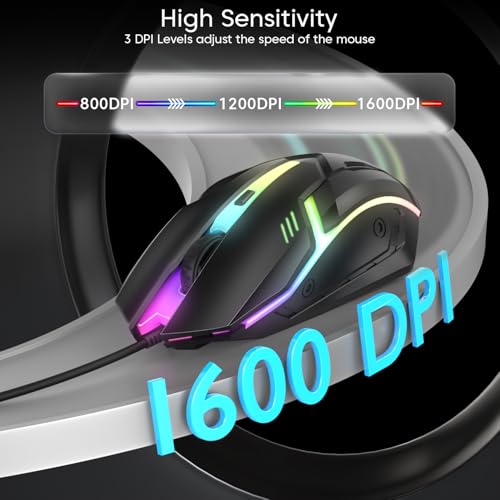 Sounce Nitro Wired Gaming USB Mouse 800/1200/1600 DPI Optical Sensor, 4-Level Adjustable DPI, RGB Lighting, Smooth Tracking, Ergonomic Grip, Plug & Play for Laptop & PC (Black) - Image 4