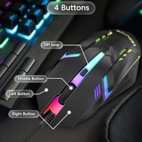 Sounce Nitro Wired Gaming USB Mouse 800/1200/1600 DPI Optical Sensor, 4-Level Adjustable DPI, RGB Lighting, Smooth Tracking, Ergonomic Grip, Plug & Play for Laptop & PC (Black) - Image 5