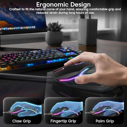 Sounce Nitro Wired Gaming USB Mouse 800/1200/1600 DPI Optical Sensor, 4-Level Adjustable DPI, RGB Lighting, Smooth Tracking, Ergonomic Grip, Plug & Play for Laptop & PC (Black) - Image 7