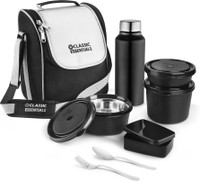 Classic Essentials Microwave Safe Lunch box Set of 5 with Bottle, Bag & Cutlery| 5 Containers Stainless Steel Office Lunch Box(1250 ml) - Image 3