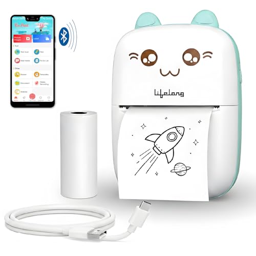 Lifelong Mini Thermal Printer | Portable & Inkless | Support Bluetooth | Wireless Mobile Printing for Android & iOS | Photo Printing | Black & White Sticker & Mini Pocket Printer for Kids (LLEMP09)