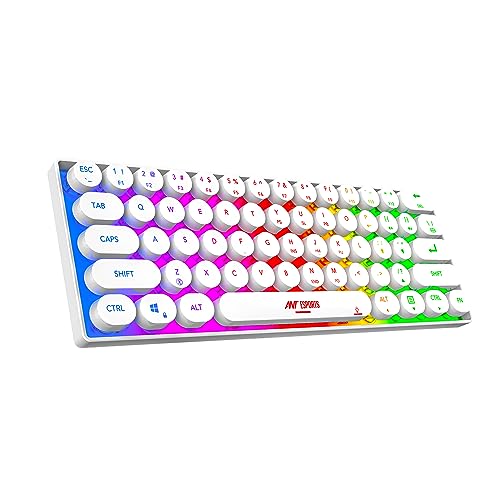 Ant Esports MK1500 Retro Style Mini 60% Pro RGB Wireless Gaming Keyboard with Membrane Switches for PC/Mobile/Tablets/Laptop/TV's- White.