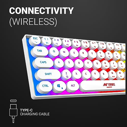 Ant Esports MK1500 Retro Style Mini 60% Pro RGB Wireless Gaming Keyboard with Membrane Switches for PC/Mobile/Tablets/Laptop/TV's- White. - Image 3