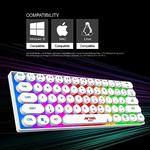 Ant Esports MK1500 Retro Style Mini 60% Pro RGB Wireless Gaming Keyboard with Membrane Switches for PC/Mobile/Tablets/Laptop/TV's- White. - Image 5